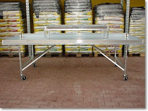 verzinkter Blumenverkaufstisch mit Aluminiumwanne und Aufsatztisch
